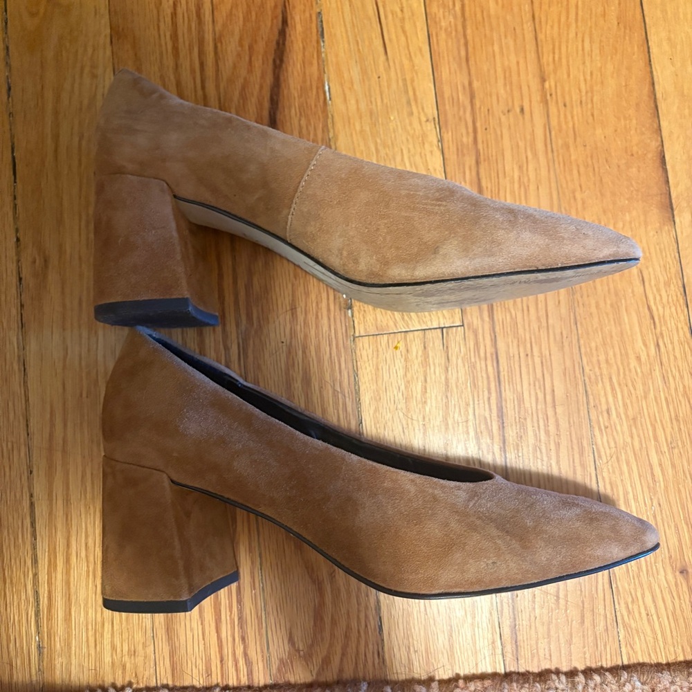 M4DE Tan Suede Block Heels